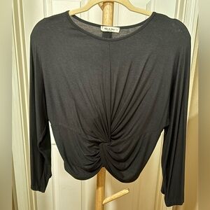 Haley & Joey Black Long Sleeve Twist Front Top